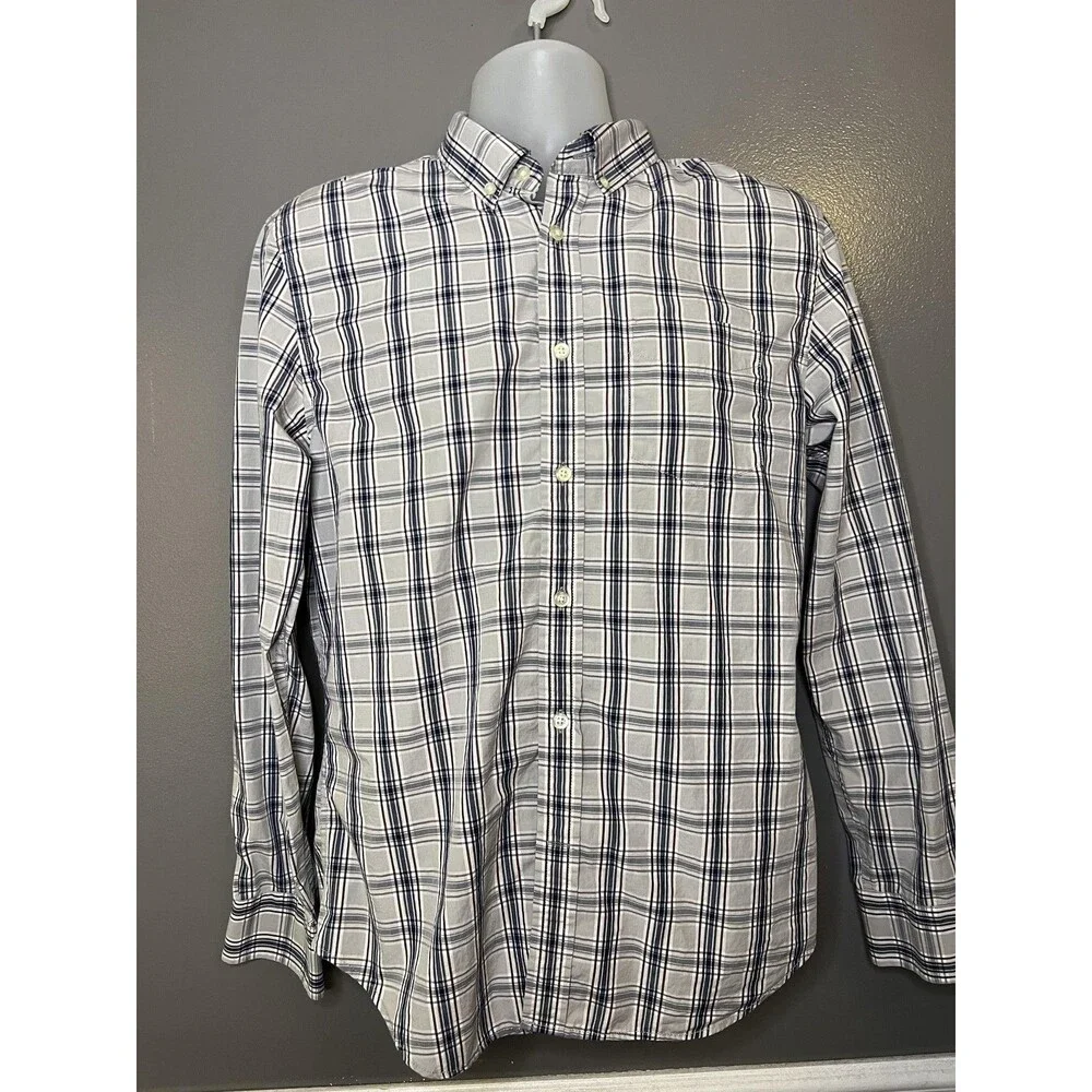 Banana Republic Shirt Mens Medium Gray Plaid Luxe Poplin Slim Fit Button Down